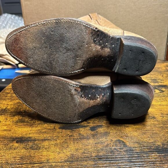 Justin Euro Elk Leather Cowboy Boots Mens Tan Made In USA Boot 1325 Size 8 - Picture 7 of 9